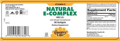 Photo of the Country Life Natural E-Complex 400 IU label