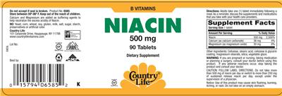 Photo of the Country Life Niacin 500 mg label