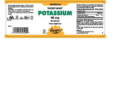 Photo of the Country Life Target-Mins Potassium 99 mg label