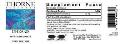 Photo of the Thorne Research DHEA-25 label