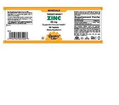 Photo of the Country Life Target-Mins Zinc 50 mg label