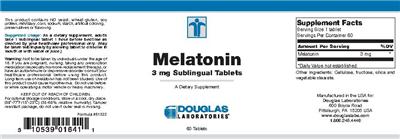Photo of the Douglas Laboratories Melatonin 3 mg Sublingual Tablets label