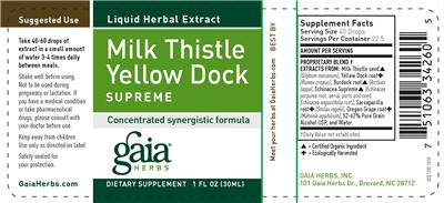 Photo of the Gaia Herbs Milk Thistle Yellow Dock Supreme label