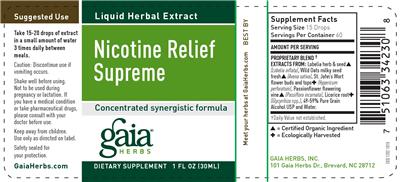 Photo of the Gaia Herbs Nicotine Relief Supreme label