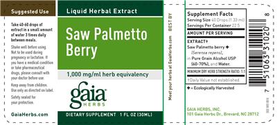 Photo of the Gaia Herbs Saw Palmetto Berry label