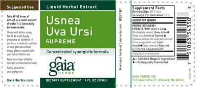 Photo of the Gaia Herbs Usnea Uva Ursi Supreme label