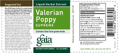 Photo of the Gaia Herbs Valerian Poppy Supreme label