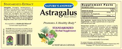 Photo of the Nature's Answer Astragalus Root Extract label