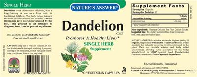 Photo of the Nature's Answer Dandelion Root label