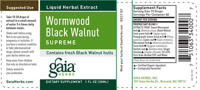 Photo of the Gaia Herbs Wormwood Black Walnut Supreme label