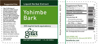 Photo of the Gaia Herbs Yohimbe Bark label
