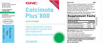 Photo of the GNC Calcimate Plus 800 label