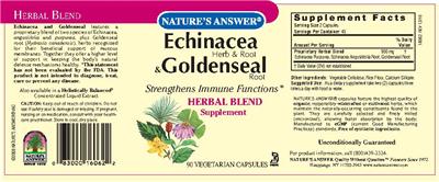 Photo of the Nature's Answer Echinacea Herb & Root & Goldenseal Root label