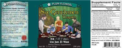 Photo of the Plum Flower Six Gentleman Teapills (Liu Jun Zi Wan) label
