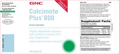 Photo of the GNC Calcimate Plus 800 label
