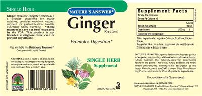 Photo of the Nature's Answer Ginger Rhizome label