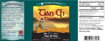 Photo of the Plum Flower Tian Qi Teapills Tian Qi Wan label