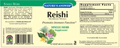 Photo of the Nature's Answer Reishi Mushroom Mycelia label