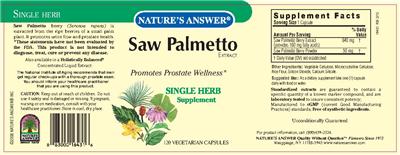 Photo of the Nature's Answer Saw Palmetto Extract label