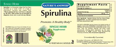 Photo of the Nature's Answer Spirulina label