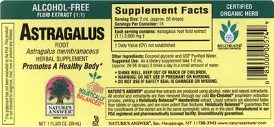 Photo of the Nature's Answer Astragalus Root Alcohol-Free label