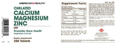 Photo of the American Health Chelated Calcium Magnesium Zinc label