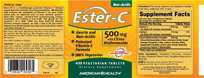 Photo of the American Health Ester-C 500 mg With Citrus Bioflavoinds label