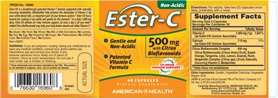 Photo of the American Health Ester-C 500 mg With Citrus Bioflavoinds label