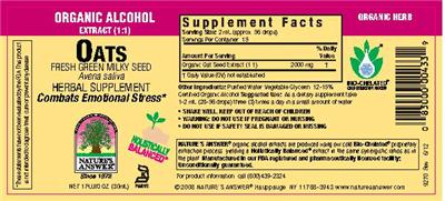 Photo of the Nature's Answer Oats Fresh Green Milky Seed label