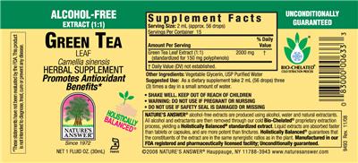 Photo of the Nature's Answer Green Tea Leaf Alcohol-Free label