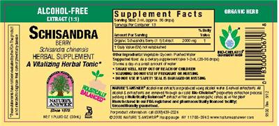 Photo of the Nature's Answer Schisandra Berry Alcohol-Free label