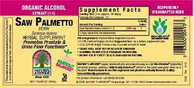 Photo of the Nature's Answer Saw Palmetto Berry label
