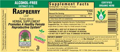 Photo of the Nature's Answer Raspberry Leaf Alcohol-Free label