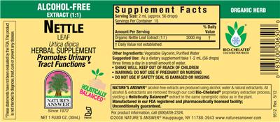 Photo of the Nature's Answer Nettle Leaf Alcohol-Free label