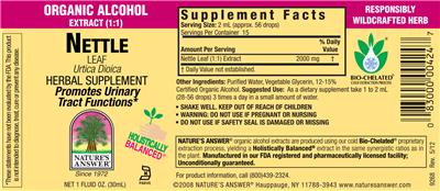 Photo of the Nature's Answer Nettle Leaf label
