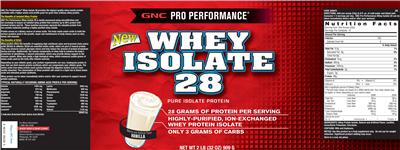 Photo of the GNC Pro Performance Whey Isolate 28 Vanilla label