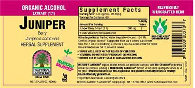 Photo of the Nature's Answer Juniper Berry label