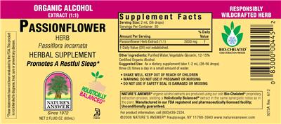 Photo of the Nature's Answer Passionflower Herb Organic Alcohol label