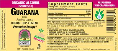 Photo of the Nature's Answer Guarana Seed label