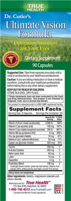 Photo of the True Health Dr. Cutler's Ultimate Vision Formula label