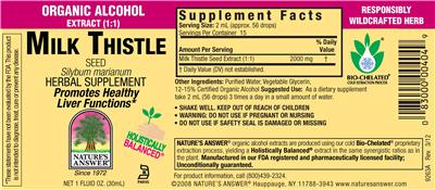Photo of the Nature's Answer Milk Thistle Seed label