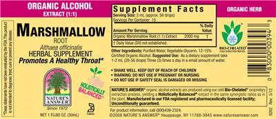Photo of the Nature's Answer Marshmallow Root label