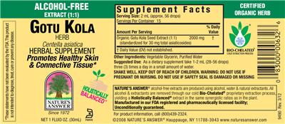 Photo of the Nature's Answer Gotu Kola Herb Alcohol-Free label