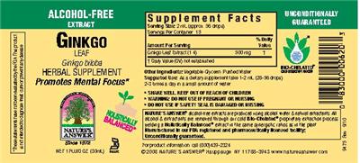 Photo of the Nature's Answer Ginkgo Leaf Alcohol-Free label