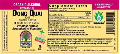 Photo of the Nature's Answer Dong Quai Root label