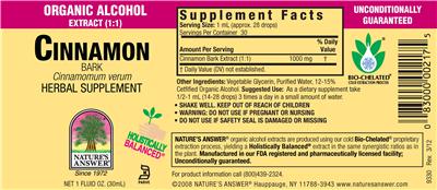 Photo of the Nature's Answer Cinnamon Bark label
