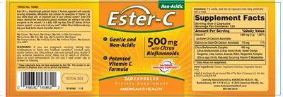 Photo of the American Health Ester-C 500 mg With Citrus Bioflavoinds label
