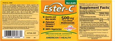 Photo of the American Health Ester-C 500 mg With Citrus Bioflavoinds label
