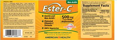Photo of the American Health Ester-C 500 mg With Citrus Bioflavoinds label