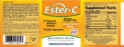 Photo of the American Health Ester-C 250 mg Orange Flavored Wafers label